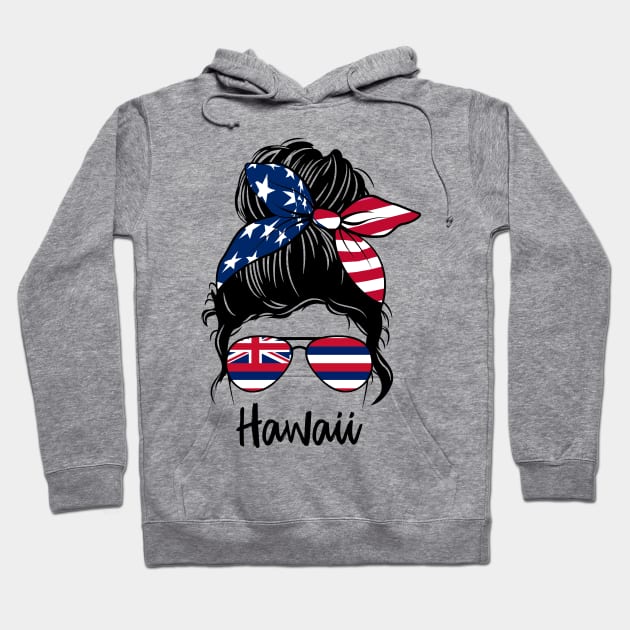 Hawaii girl Messy bun , American Girl , Hawaii Flag Hoodie by JayD World